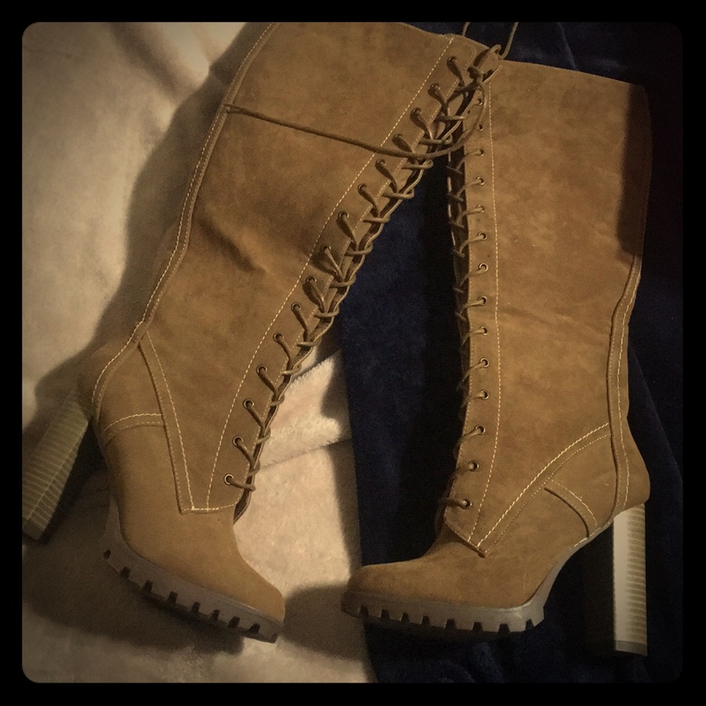 High heel lace up boots
